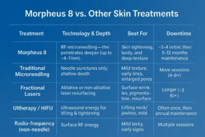 How Often Can I have Morpheus 8? 2 Table to show benefits of Morpheus 8 Ripley compared to other skin treatments